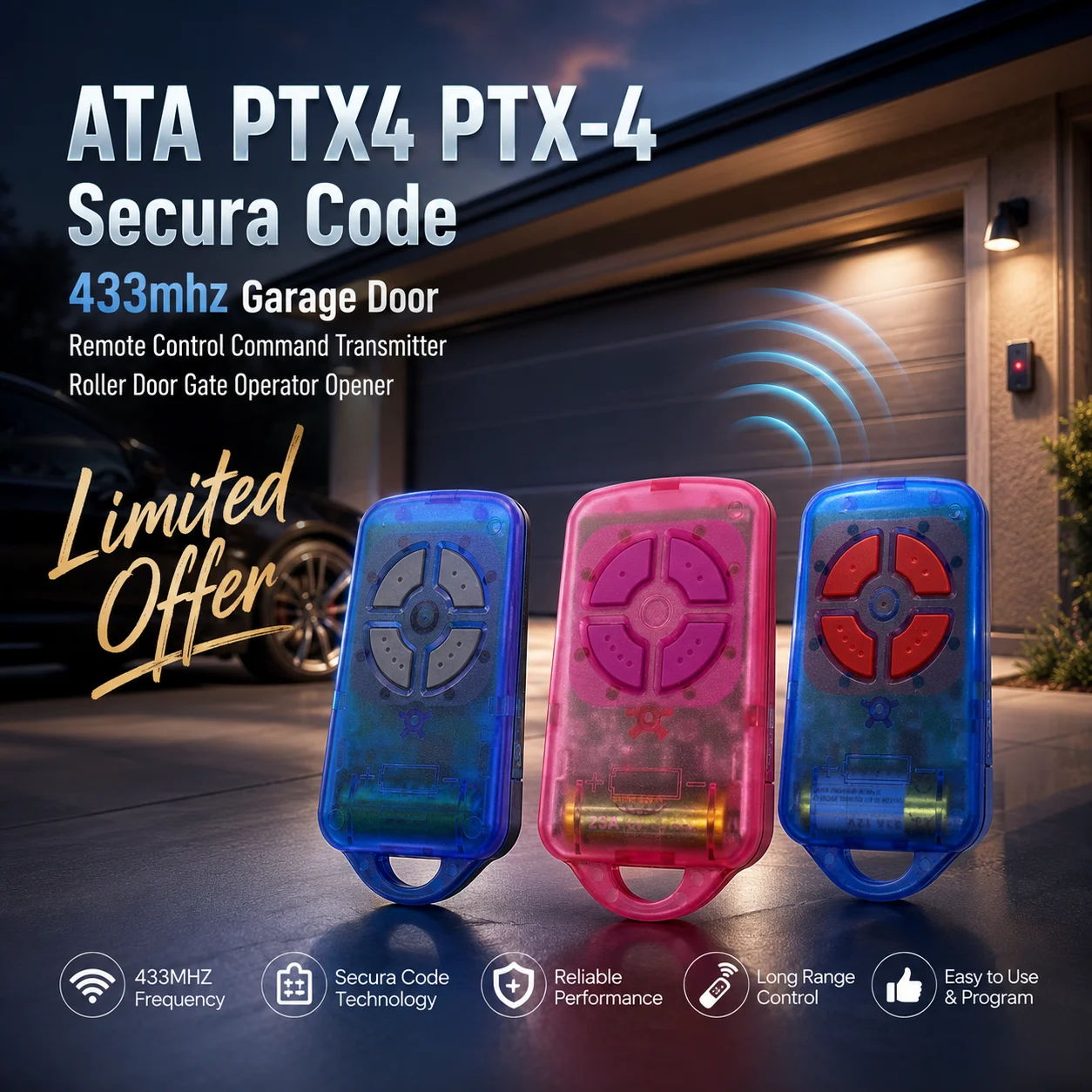 ATA PTX4 PTX-4 Secura Code ​433mhz Garage Door Remote Control Command Transmitter Roller Door Gate Operator Opener