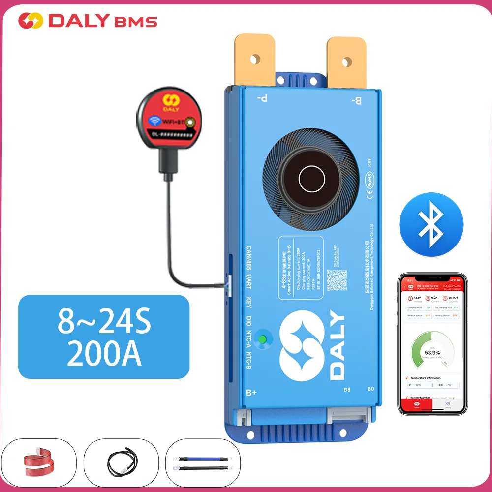 

Daly Smart Active BMS WiFi 4S 12V 8S 24V16S 48V 200A Active Balance Overcharge/Discharge Protection for Sola/EV with BT CAN