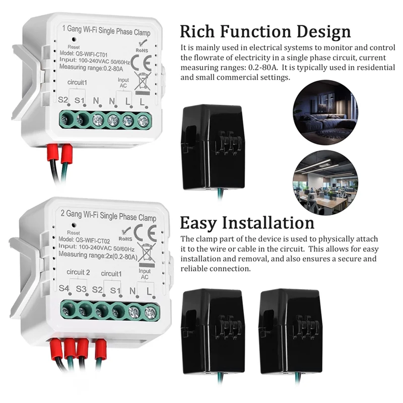 

Tuya Wifi 80A Single Phase Clamp Solar PV Bidirectional Two Way Energy Meter APP Control-ABRO