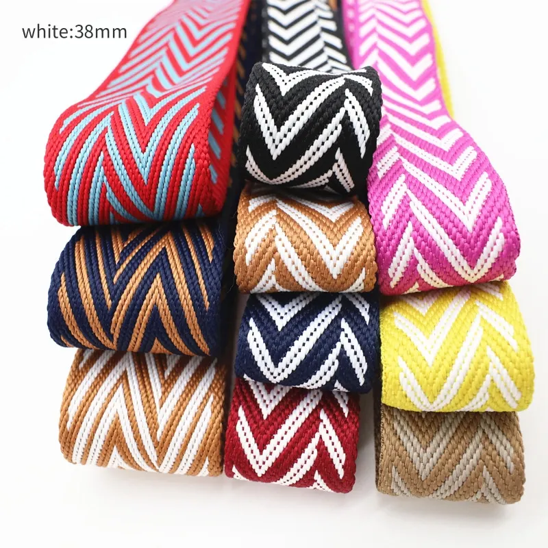 2m 38mm Wide Colorful Polyester Jacquard Woven Straps For Luggage Backpack Canvas Belt Shoe And Hat Decoration Accessories