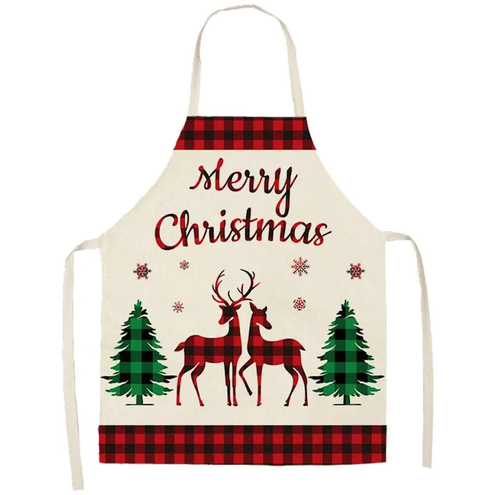 Women\'s Christmas Apron  Chef Kitchen  Black and Red Plaid  Ornament Linen Baking Grill