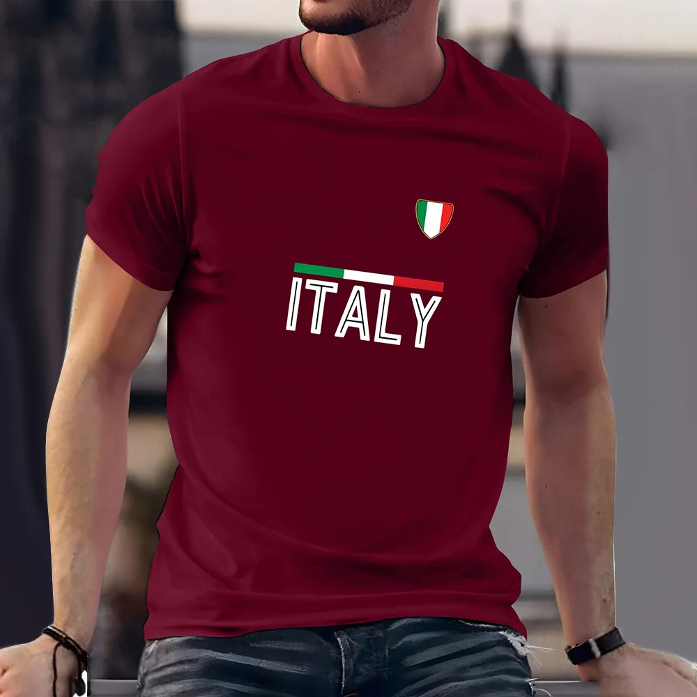 Simple Casual Italy Graphic Print T-Shirt 2024 New Soft Crew Neck Short Sleeve Top Hipster Street Men's O-neck T Shirts Clothing