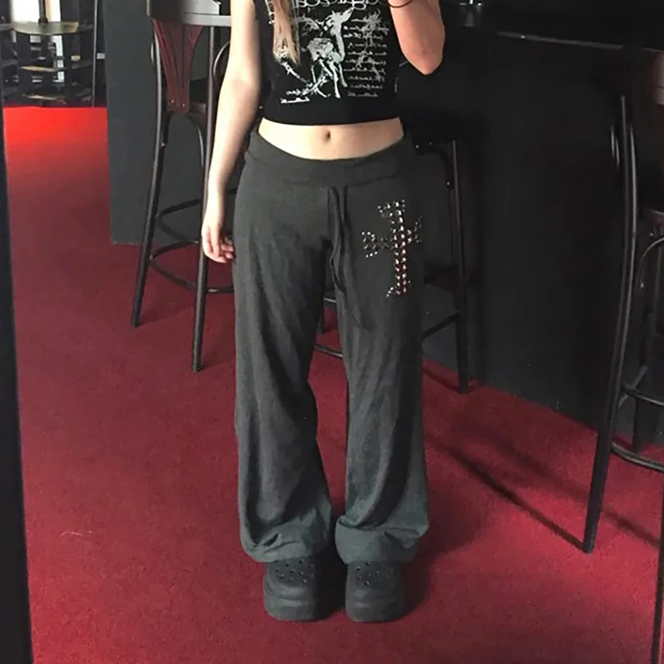 New Autumn and Winter Y2K niche Geometric Hot Stamping Soft and Comfortable Loose Wide Leg Pants