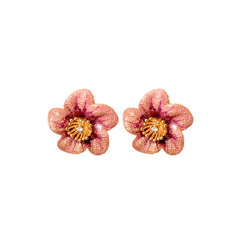 

New Arrival Purple Red Flower Earrings, Small Fragrance Style, Niche Temperament, High-end Enamel Gentle Stud Earrings for Women