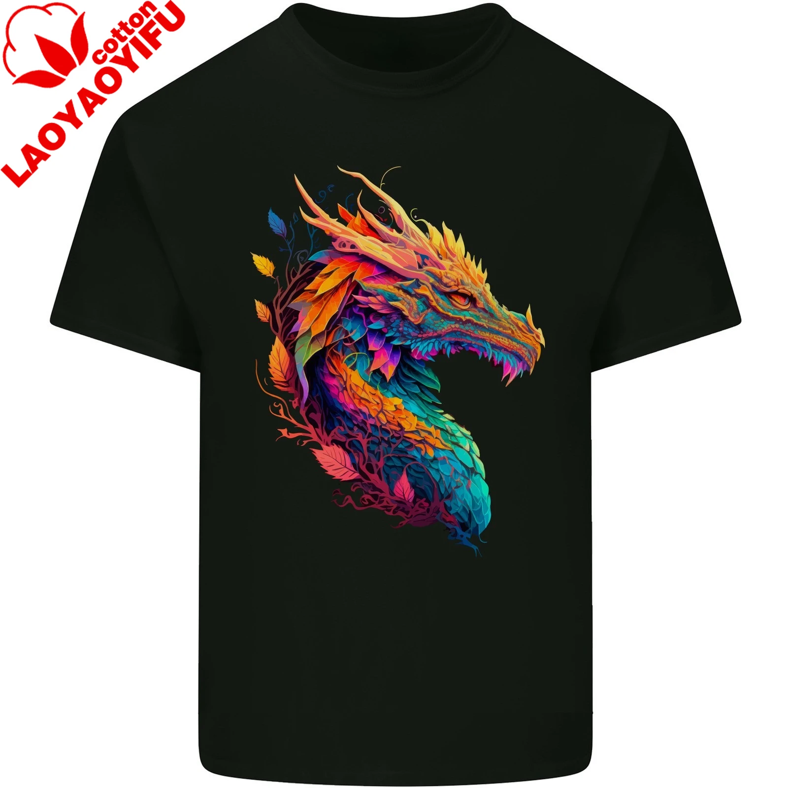 Una Camiseta Ligera de Algodón para Hombre con Diseño de Dragón de Fantasía, Estilo Clásico, Personalidad Vintage, Moda Urbana