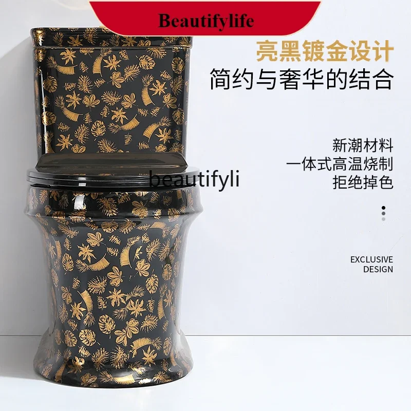 Z189  Household black ceramic color siphon super whirlpool toilet silent deodorant pumping large diameter toilet