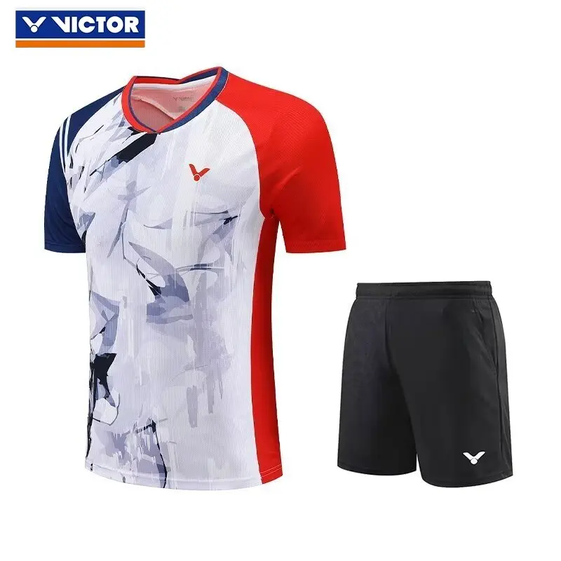 Victor Badminton Wear Sports set Quick drying top T-shirt Men's and women's running sweat wicks short sleeve breathable shorts