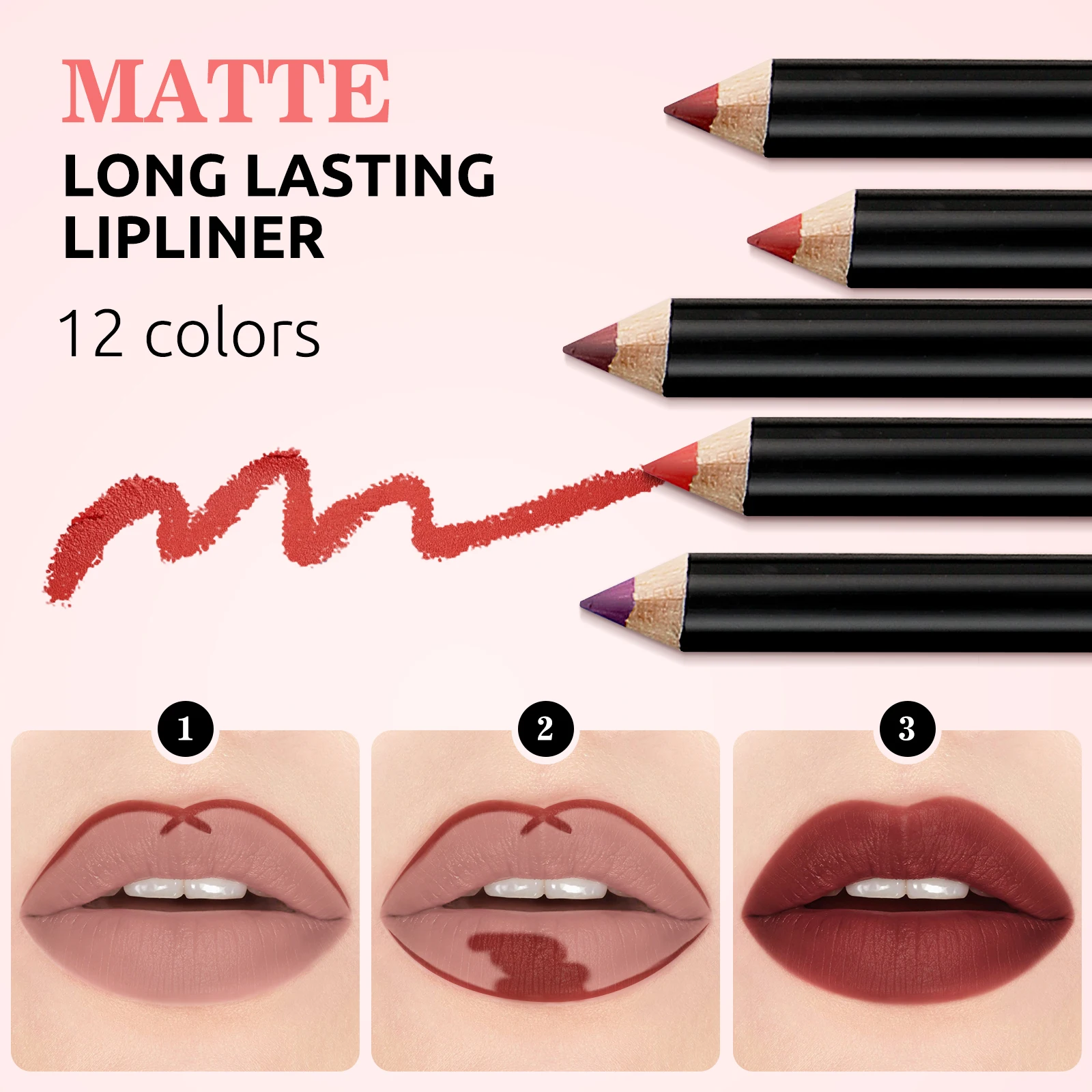 Matte Lip Liner Pencil Set, Lápis de maquiagem, Presente de maquiagem, 2 em 1, 12 cores, 12pcs