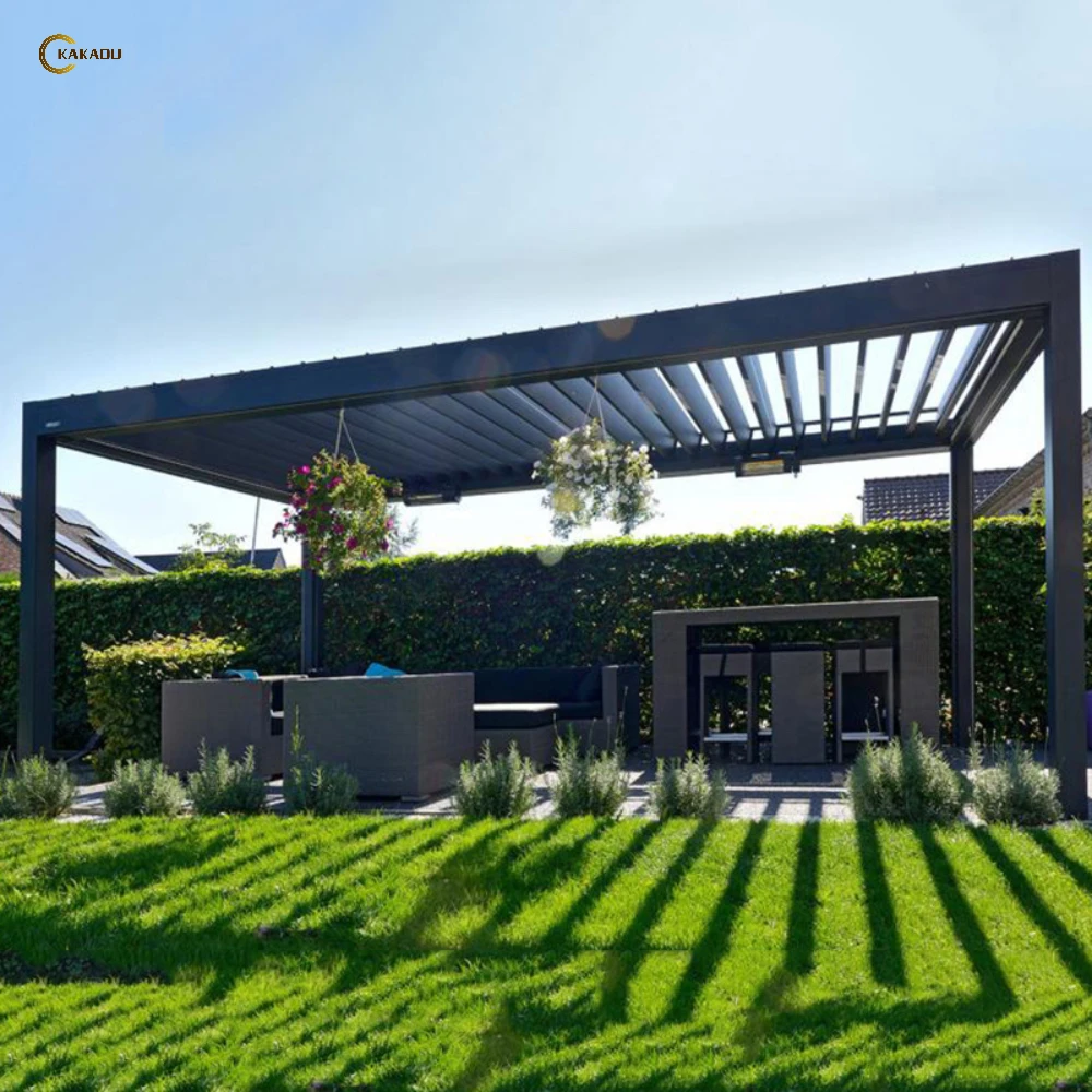 KAKADU Electric Motorized Aluminum Louvre Pergola with Remote Control Powder Coated Waterproof Bioclimatic for Garden