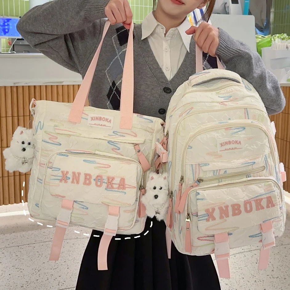 

High Aesthetic Value Large Capacity Backpack for Girls Primary And High School Students Double Shoulder Bag Nylon Material Wa...