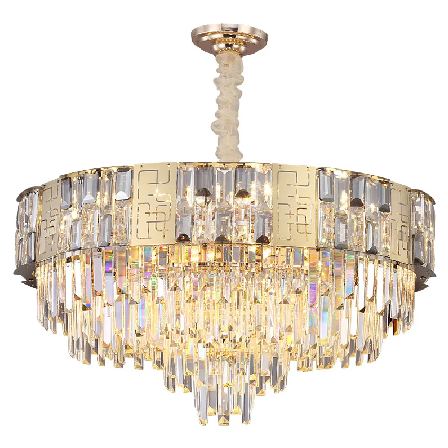 

Modern Luxury Gold Lustre Lampshade Chandelier High Quality Exquisite K9 Crystal Suspension Lamps for Foyer Lobby