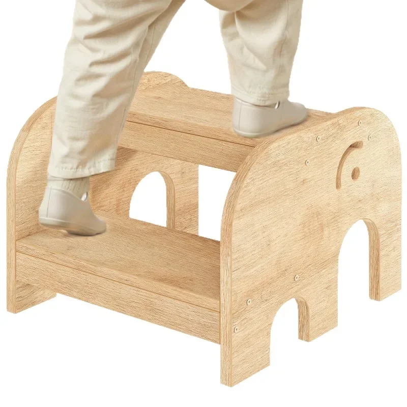 Children's wooden footstool Household washing table Height-increasing bracket Animal non-slip climbing step Solid wood