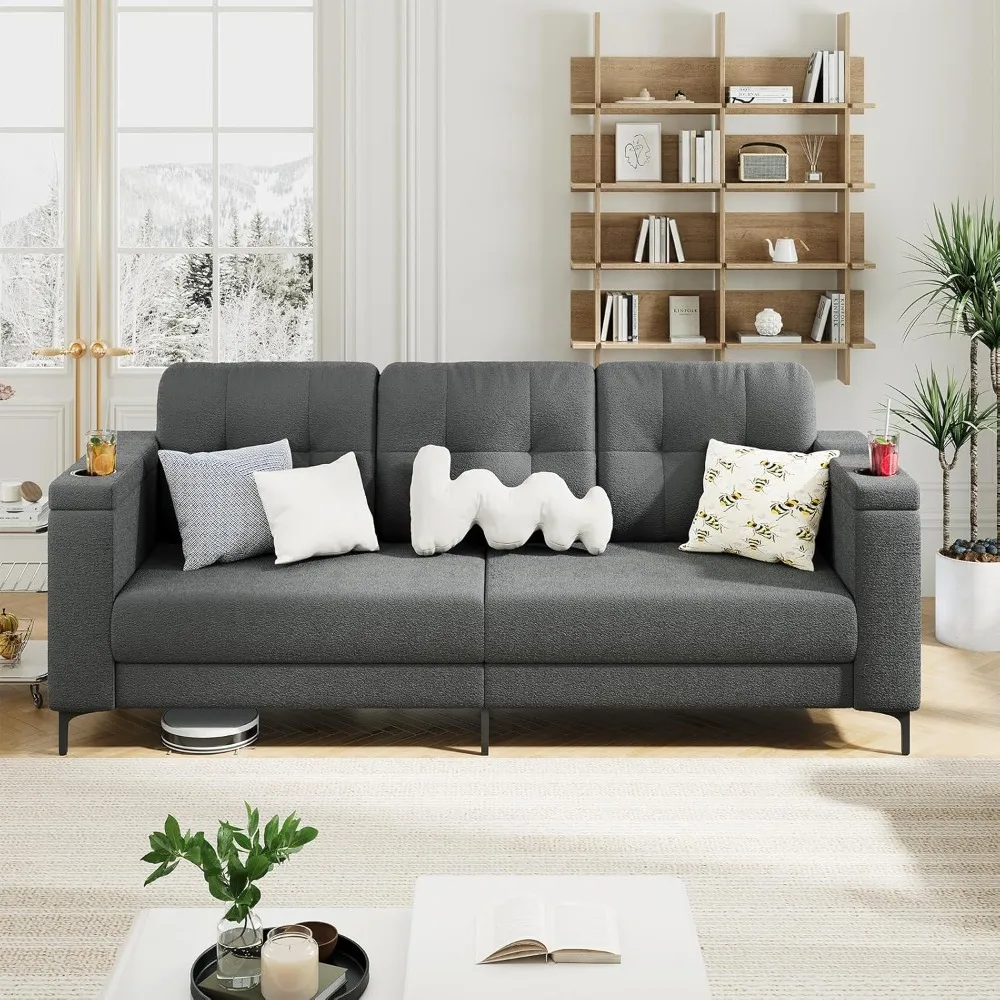 

Couches for Living Room, 84" Sofas with Storage Armrests with Cup Holders and Side Pockets