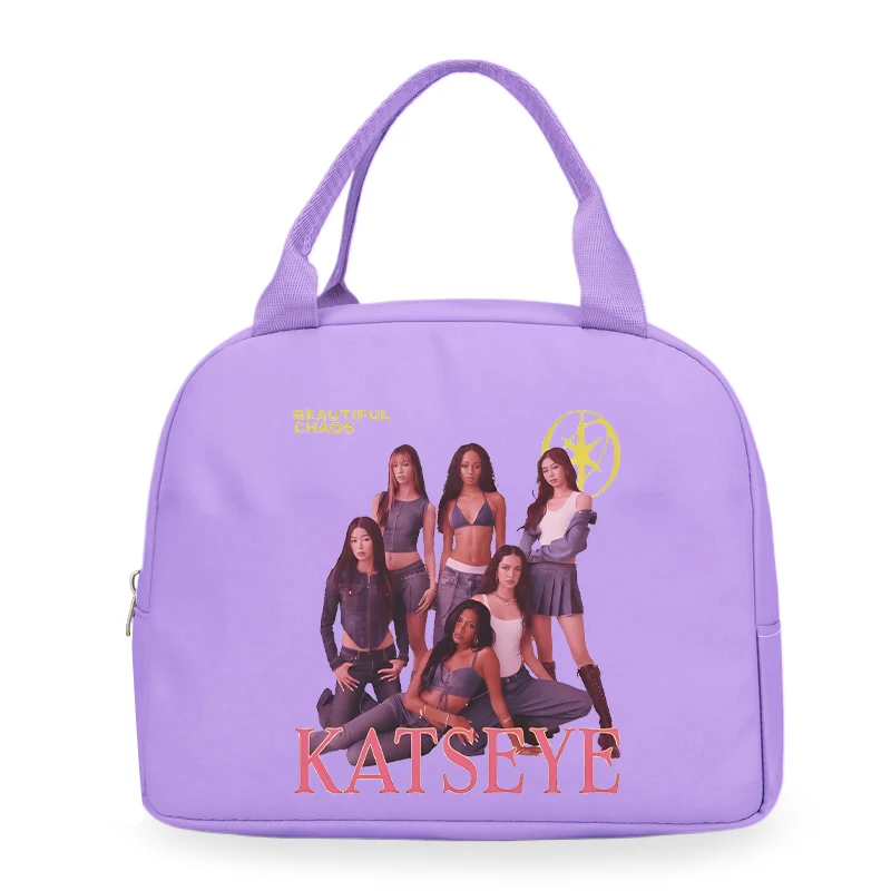 Korean Ulzzang Katseye Print Insulated Lunch Bags Women Fashion Katseye Thermal Lunch Tote Bags Food Preservation Lunch Box Bag
