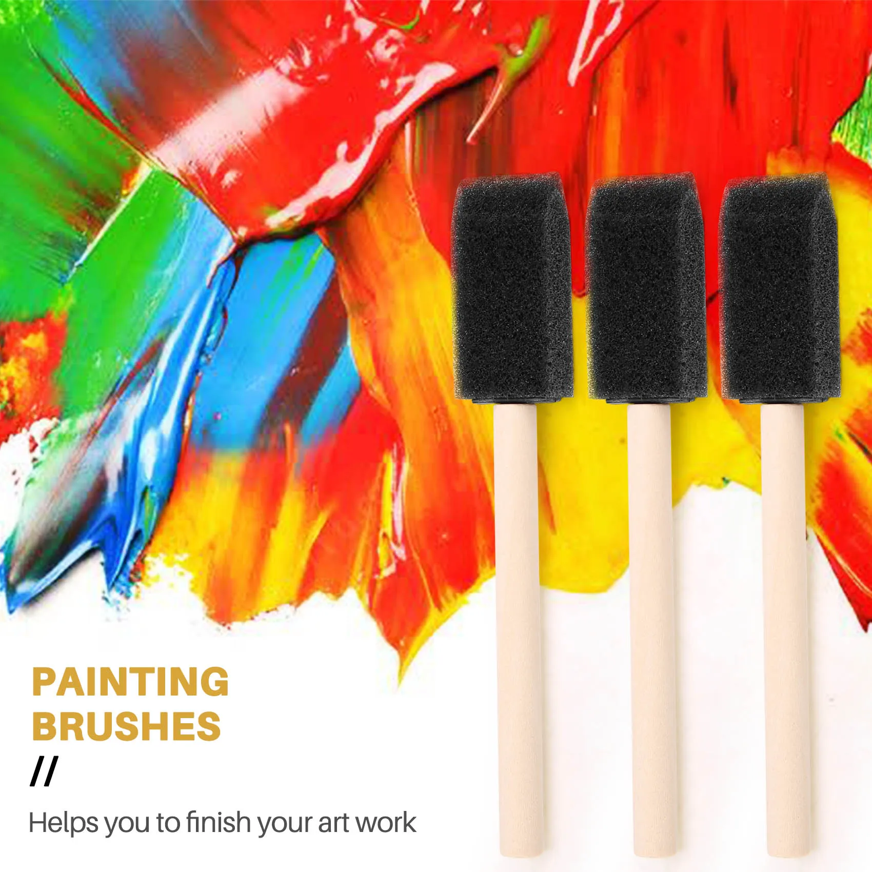 AA84 60Pcs Small Foam Paint Brush Sponge Foam Brush Painting Set Wood Handle 1 Inch Paint Brushes Tools Painting Set for Kids