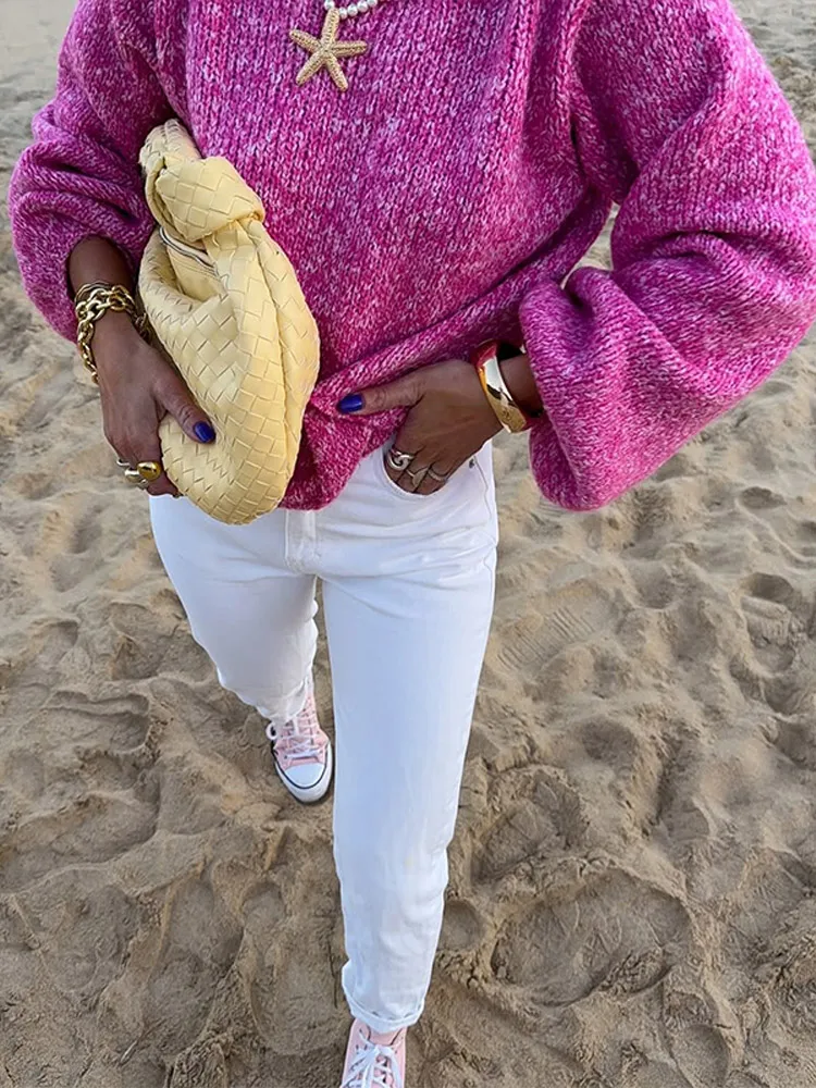 Women Solid Backless Knitted Sweater Casual Lace Up Round Neck Full Sleeve Loose Pullover Lady New Daily Street Autumn Pullovers