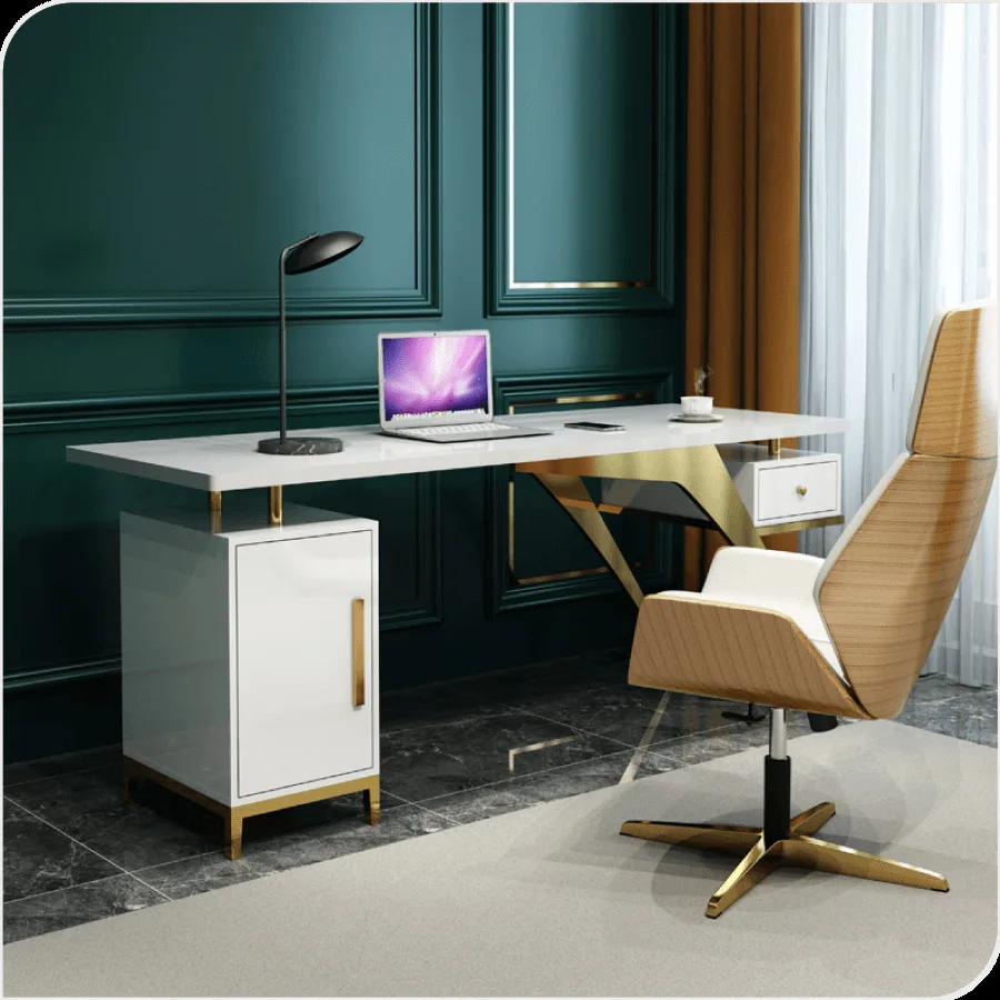 Modern Office Furniture Modern Luxury Design Office Desk Customize OEM MDF Board With Lacquered Golden Leg