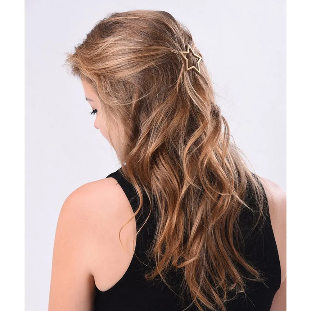 

2Pcs Retro Hair Clip Set Gold Metal Moon Triangle Hairpins Women Girls Delicate Headwear Day Night