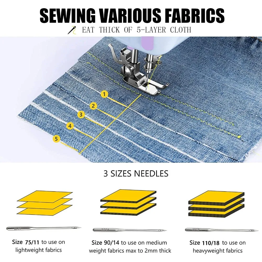 ماكينة خياطة كهربائية صغيرة محمولة للمبتدئين 12 غرز مدمجة سرعتين مع ضوء ودواسة القدم والتخزين