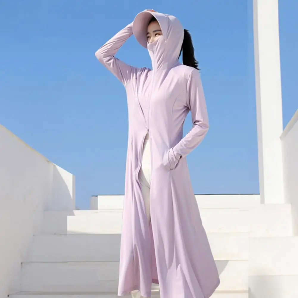 Солнцезащитный крем, защита от солнца, длинное пальто с капюшоном, моющиеся оборки, регулируемая талия, пляжное анти-УФ-платье для женщин