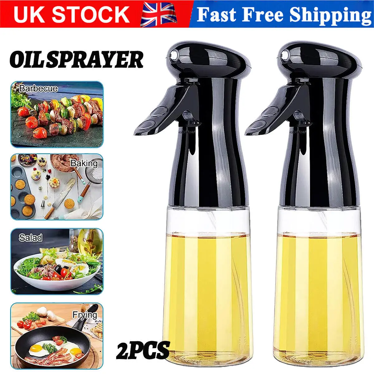 2X Olive Oil Spray Bottle 200Ml Cooking Mister Sprayer BBQ Air Fryer Tool UK