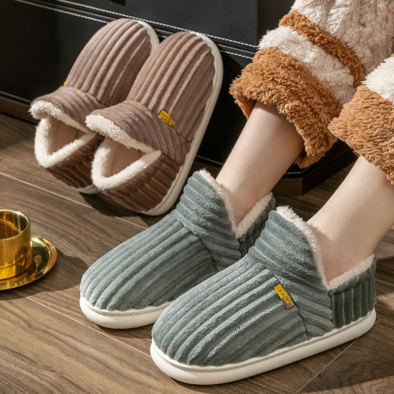 Bebealy Winter Fur Fluffy Slippers For Women Men Indoor Fluffy House Slippers Women Outdoor New Fashion Fuzzy Padded Slippers