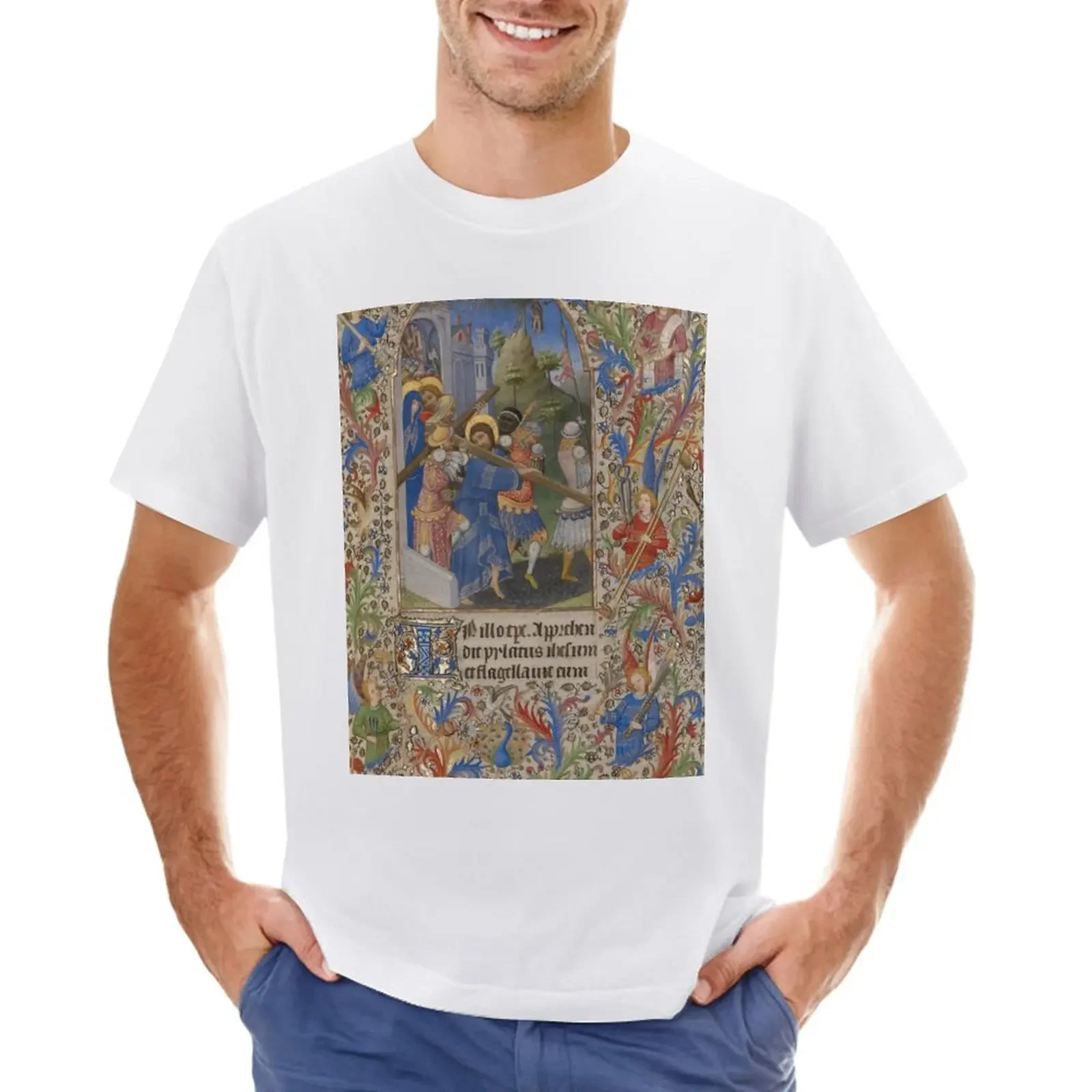 Book of Hours - Spitz Master, Master of Sir John Fastolf T-Shirt animal prinfor boys graphics mens clothing