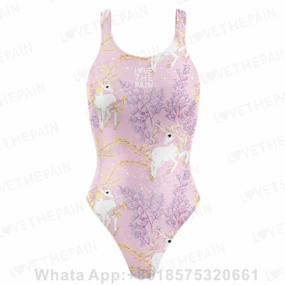 Love The Pain Unicorn One Piece Swimsuit Women Sexy Swimwear Bathing Suit Swim Suit Beach Wear Bodysuit 2023 New