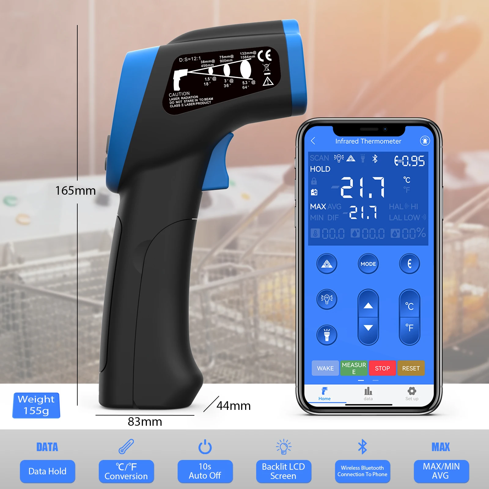 

With Adjustable Firing Rate And Laser Targeting, Professional Infrared Thermometer HP-980D-APP Measurement Range -50℃ To 550℃