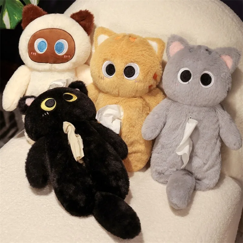 

Новинка 2024 года, плюшевая кукла с сиамским котом, многофункциональная коробка для салфеток, пенал с мультяшным котом, целебная плюшевая креативная сумка для хранения, коробка для салфеток