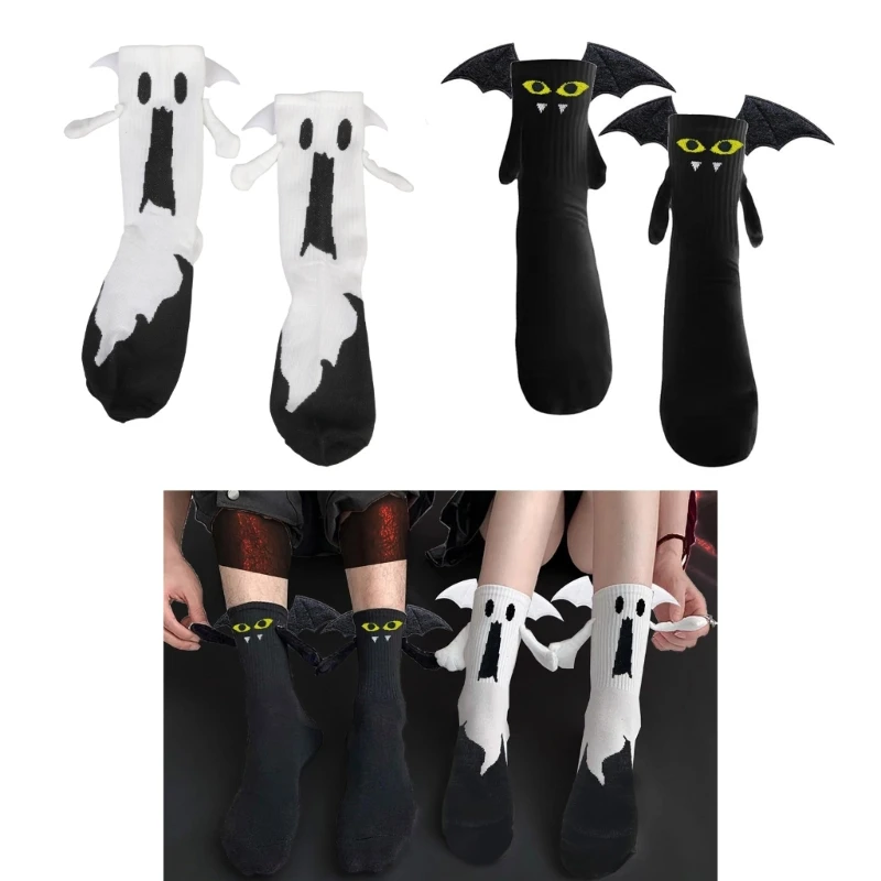 Halloween Party Socks Hand Holding Cartoon Design Breathable Soft Stretchable Fabric Short Socks Comfort Unisex Wear