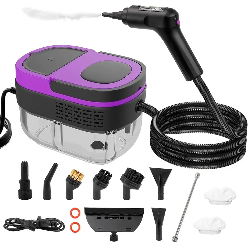 منظف البخار المحمول 3 مستويات مقبض قابل للتعديل 1500 واط تسخين سريع يصل 10 ملحقات تنظيف متعدد الأسطح سيارة منزلية مثالية