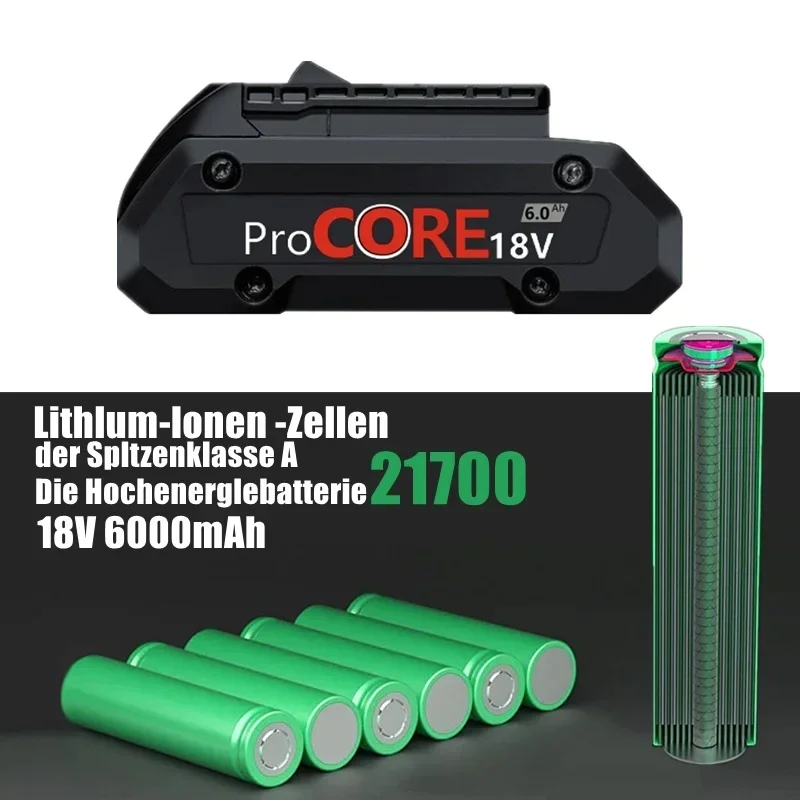 6Ah ProCORE Ersatzakku, Für Bosch 18V Akku-Werkzeuge BAT609 BAT618 GBA18V 21700 Hochleistungs-5C-Stromzelle