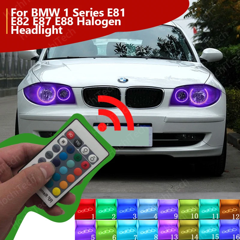 

For BMW 1 Series E81 E82 E87 E88 gen Headlight 16 Color Dynamics Multi-Color RGB LED Angel Eye Rings light