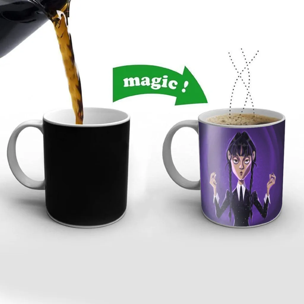 

Hot Wednesday Addams Heat Sensitive Coffee Mug Cup Ceramic Magic Color Changing Tea Milk Cups Beer Glass