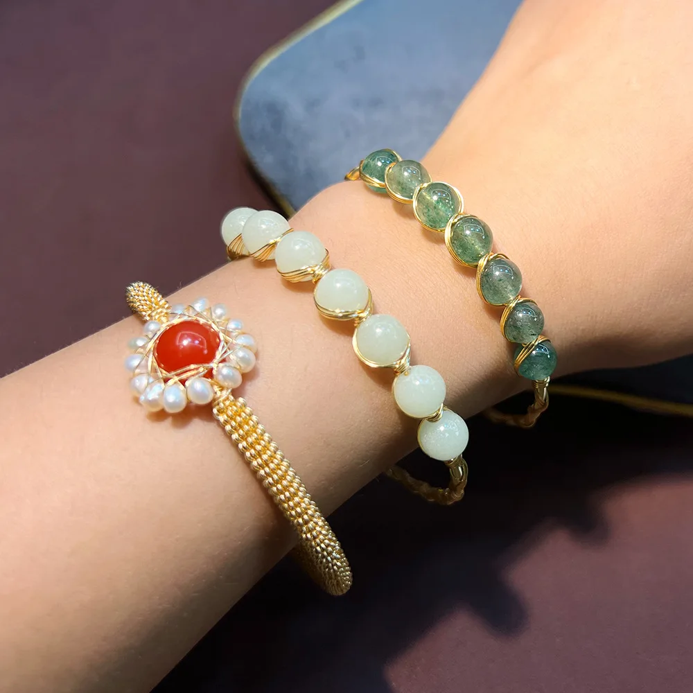 Chalcedony bracelet natural stone handmade weaving new Chinese style high-end sense niche design national style elegant and vers