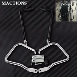 Motorcycle Black/Black&Chrome Saddlebag Bracket Guard Set w/ Support Bar For Harley Touring Road King Electra Glide 2014-2020