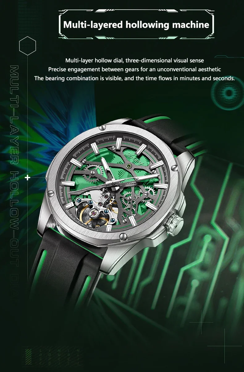 Ailang automatische mechanische Herrenuhr, hohl, leuchtend, Freizeit, Mode, Luxus, Tourbillon-Uhr, wasserdicht, neu. – Detail 2