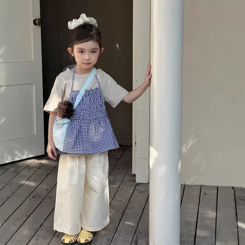 Korean Children Clothing 2026 Summer New Girls Korean Back Thin Waistband Vest Stacked Children Design Sense Top