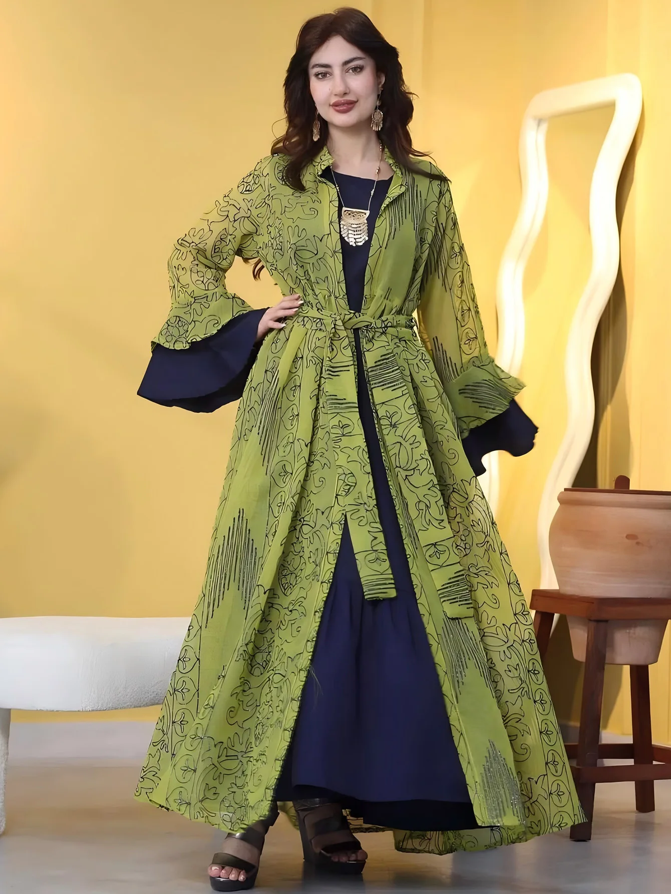 Robe maxi pour femmes musulmanes, Djellaba Jalabiya, Ramadan Caftan Marocain, Educational Dubai Abaya Kaftan, Eid, Nouveau, 2 pièces