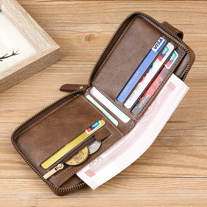 Vintage Small Men's Wallet Genuine PU Leather Short Purse Men Hasp Zipper Clutch Solid Porte Feuille Hommes Porte Monnaie Homme