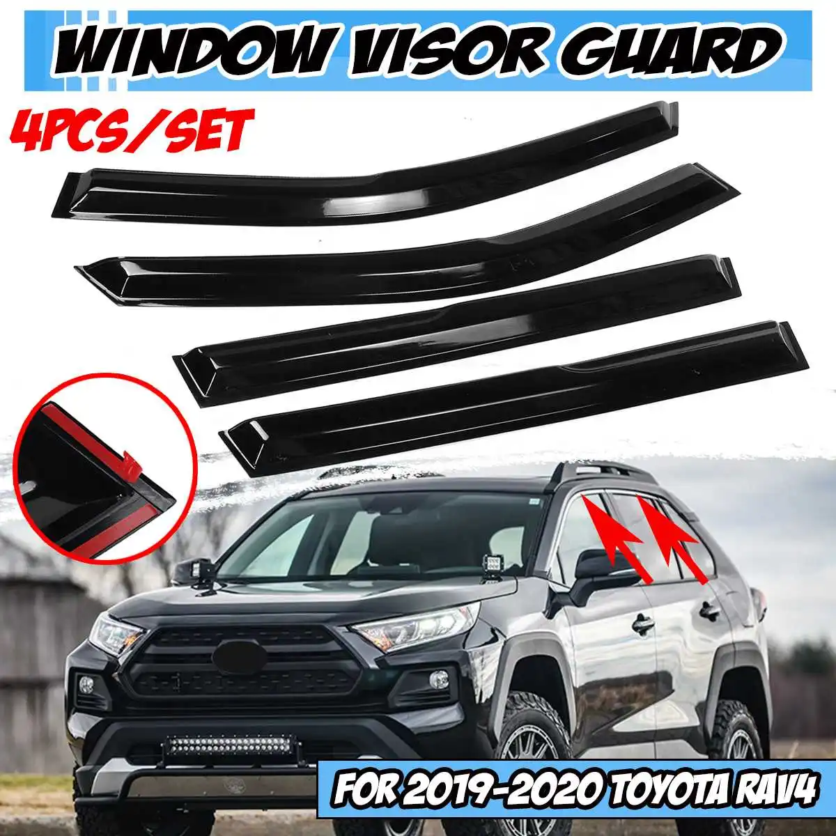 4pcs RAV4 Car Side Window Visor Rain Guard Vent Rain Guard Door Visor Cover Trim For Toyota For RAV4 2006-2020 Awnings Shelters