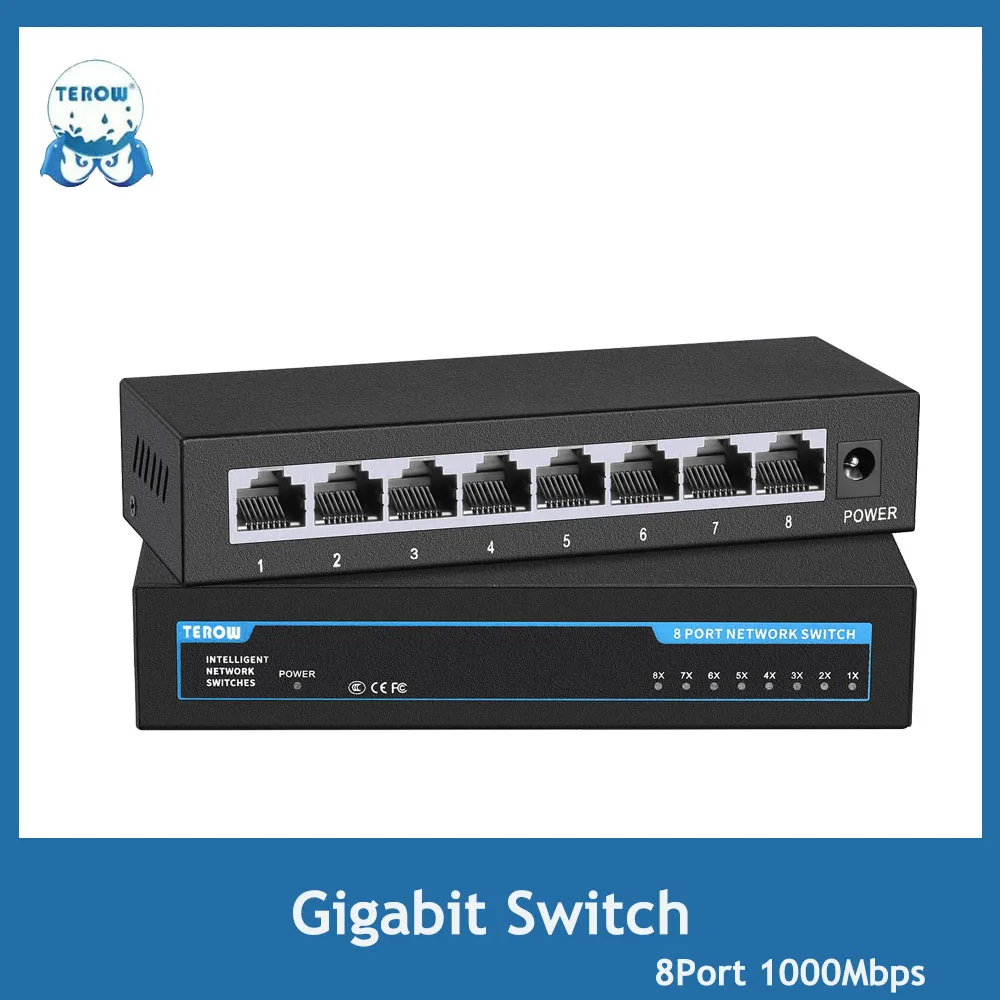 Gigabit Switch 8 Port 100/1000Mbps Network Switch Ethernet Switch RJ45 Plug and Play Networking Hub Internet Splitter Switcher