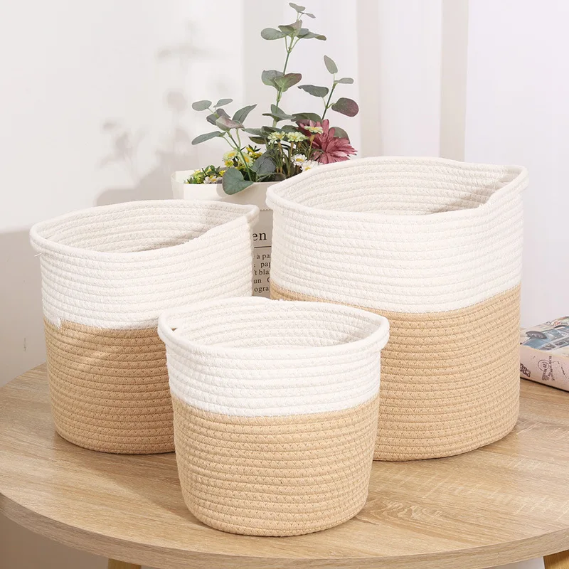 

Handmade Cotton Rope Woven Baskets Flower Pot Holder Kids Toys Clothes Sundries Storage Bag Laundry Basket Foldable Home Decor