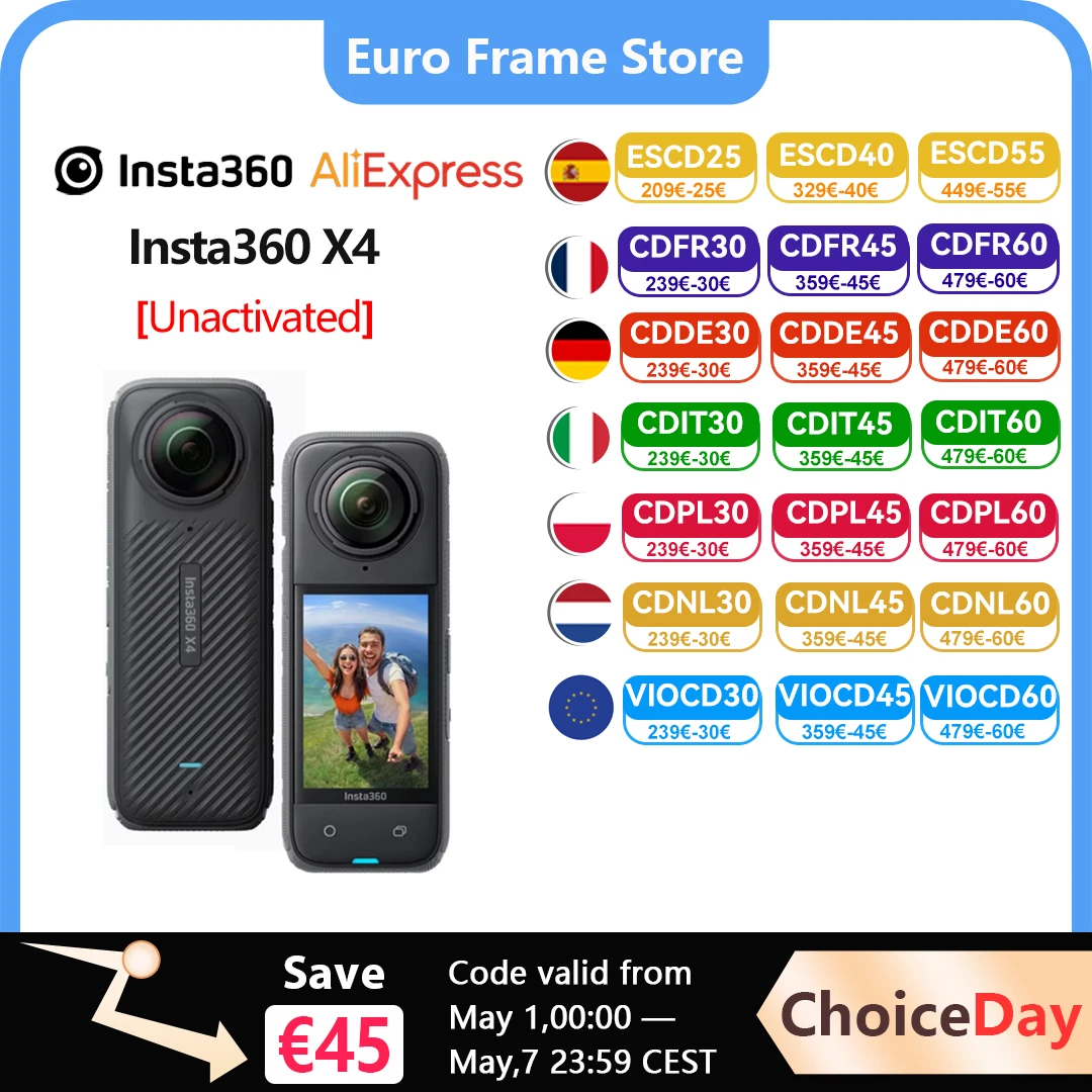 【EU Warehouse】Insta360 X4 8K Waterproof 360 Action Camera, 4K Wide-Angle Video 2290mAh Battery Insta360 X4 Sport Camera