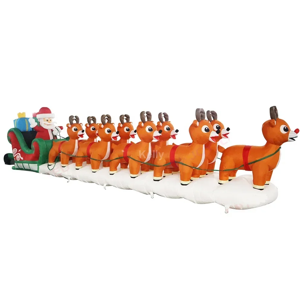 7mL Outdoor Yard Decoration Giant Inflatable Santa Claus Reindeer Santa Deer Sled Snow Sledge Sleigh Air Blower Included