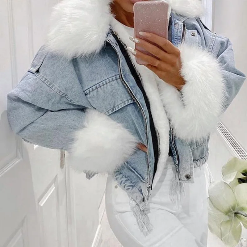 

Winter Women's Denim Fur Coat 2020 Overcoming Pie ort Outerwear Fem Faion Ladies' Premium Clothing Autumn Season