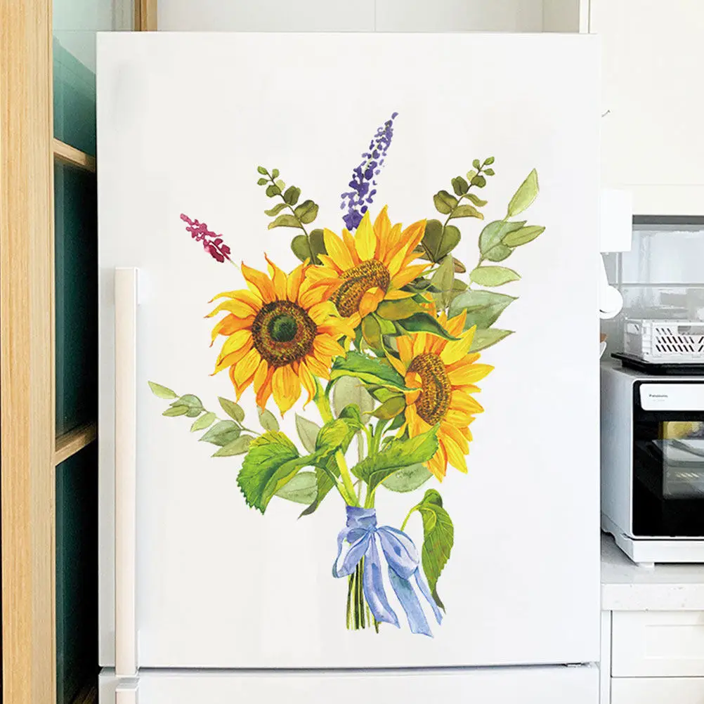 2 Sheets Bedroom Wall Stickers Exquisite Sunflower Home Decor Decals Background Decorative