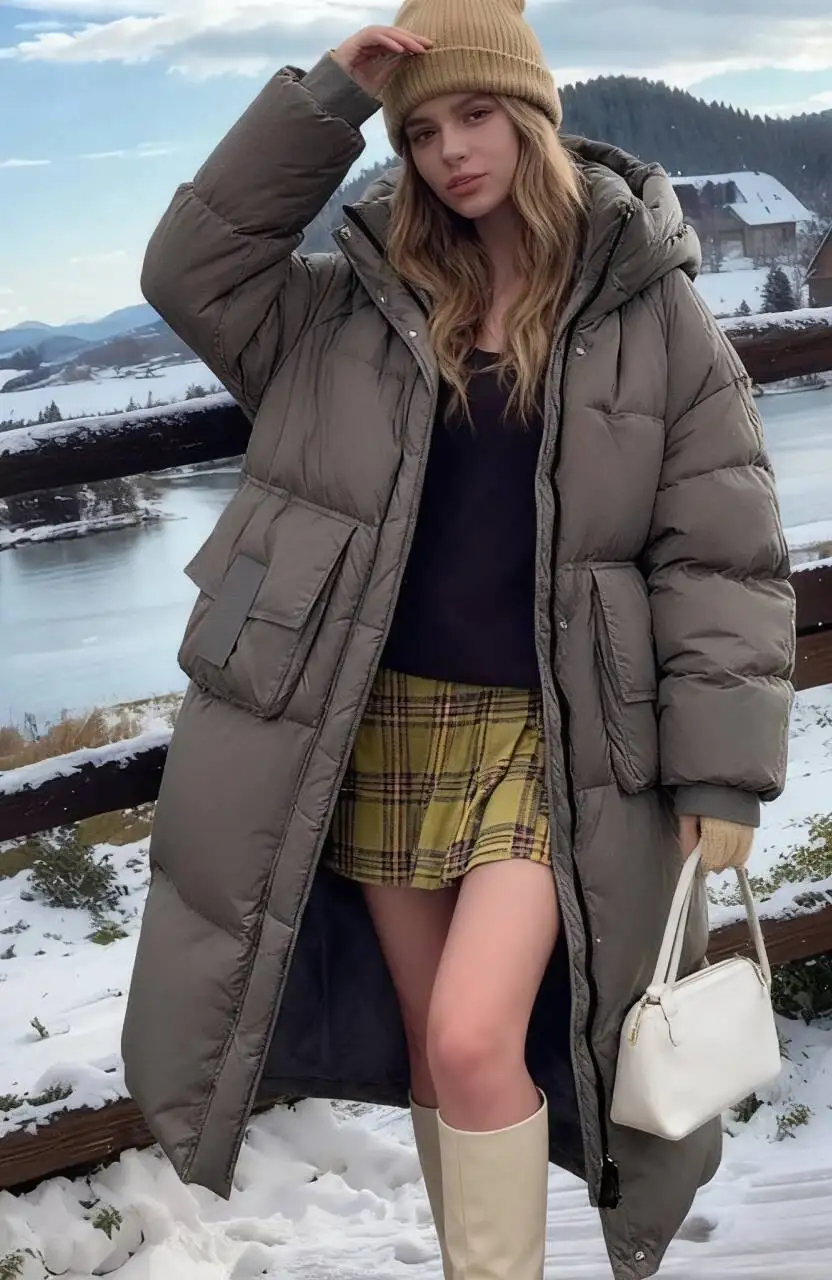 باركاس نسائي شتوي للشارع من قماش الدنيم مملوء متعدد الوظائف بسحّاب معزول وحاشية مرنة واسعة ومتينة ومقاومة للاهتراء