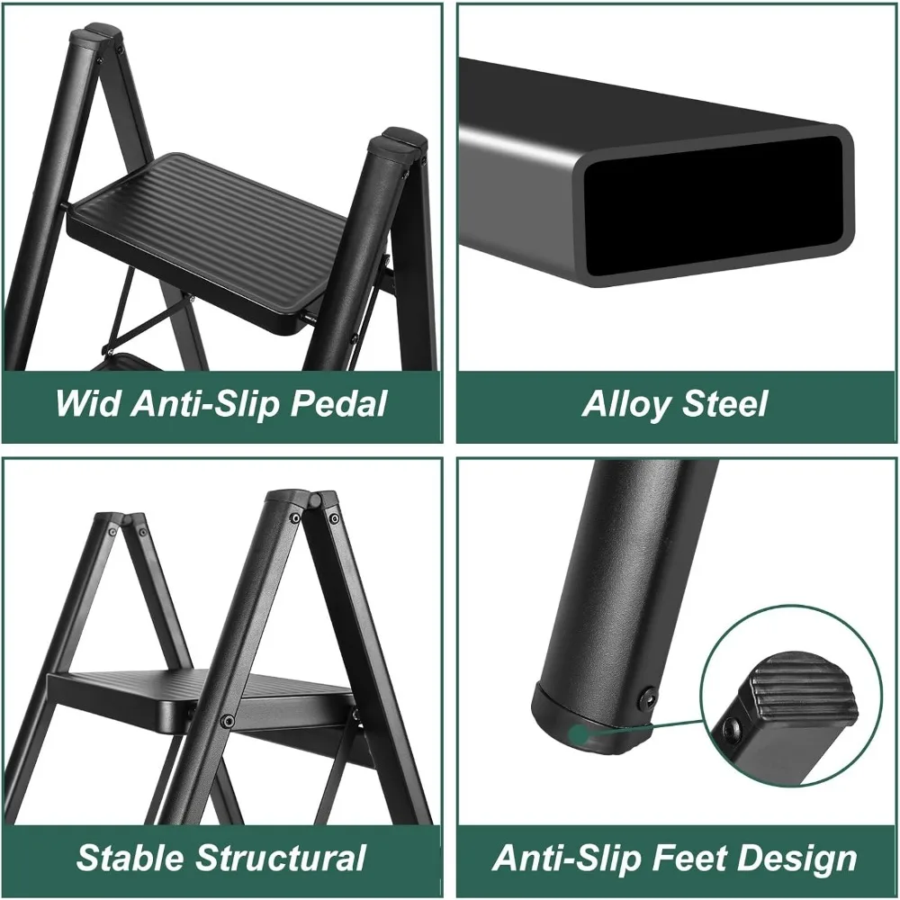 4 Step Ladder,Folding Step Stool for Adults with Wide Anti-Slip Pedal,Lightweight, Perfect for Kitchen& Household,Library Office